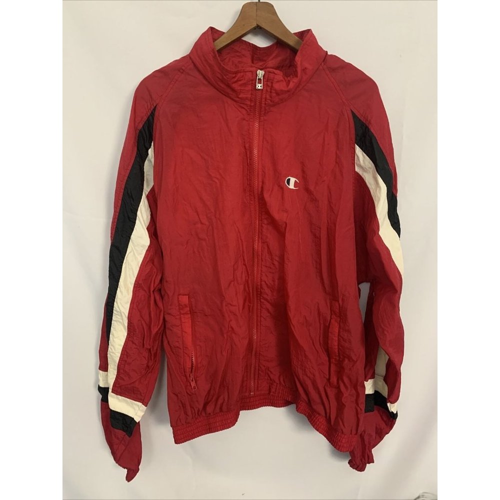 Vintage Champion Windbreaker Full Zip Red, White & Black Color Jacket Size XL - Picture 1 of 7